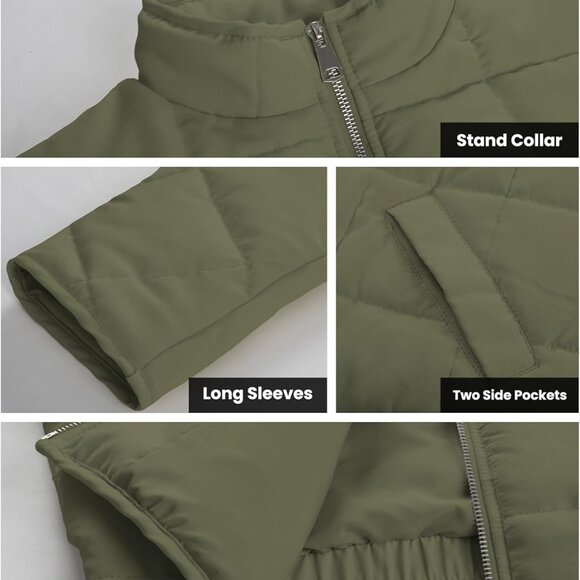 Womens Dolman Quilted Lightweight Jackets Full-zip Stand Collar Loose Warm Winte - Picture 4 of 6